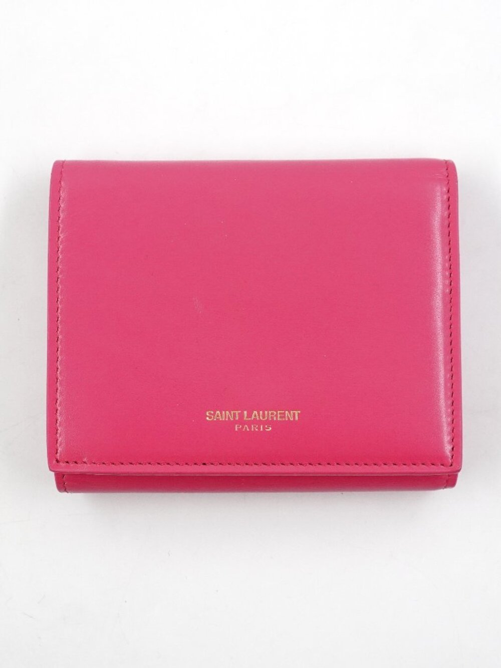 Saint Laurent Women's Trifold Wallet In Smooth Pink Leather With Gold Accents